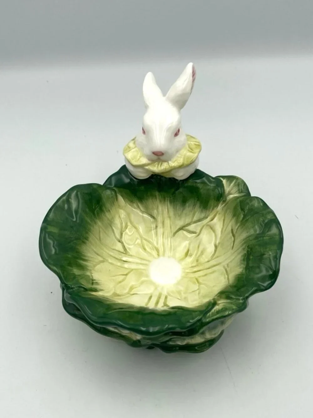 Department 56 Easter Ceramic White Rabbit Cabbage Leaf Candy‎ Dish Figural